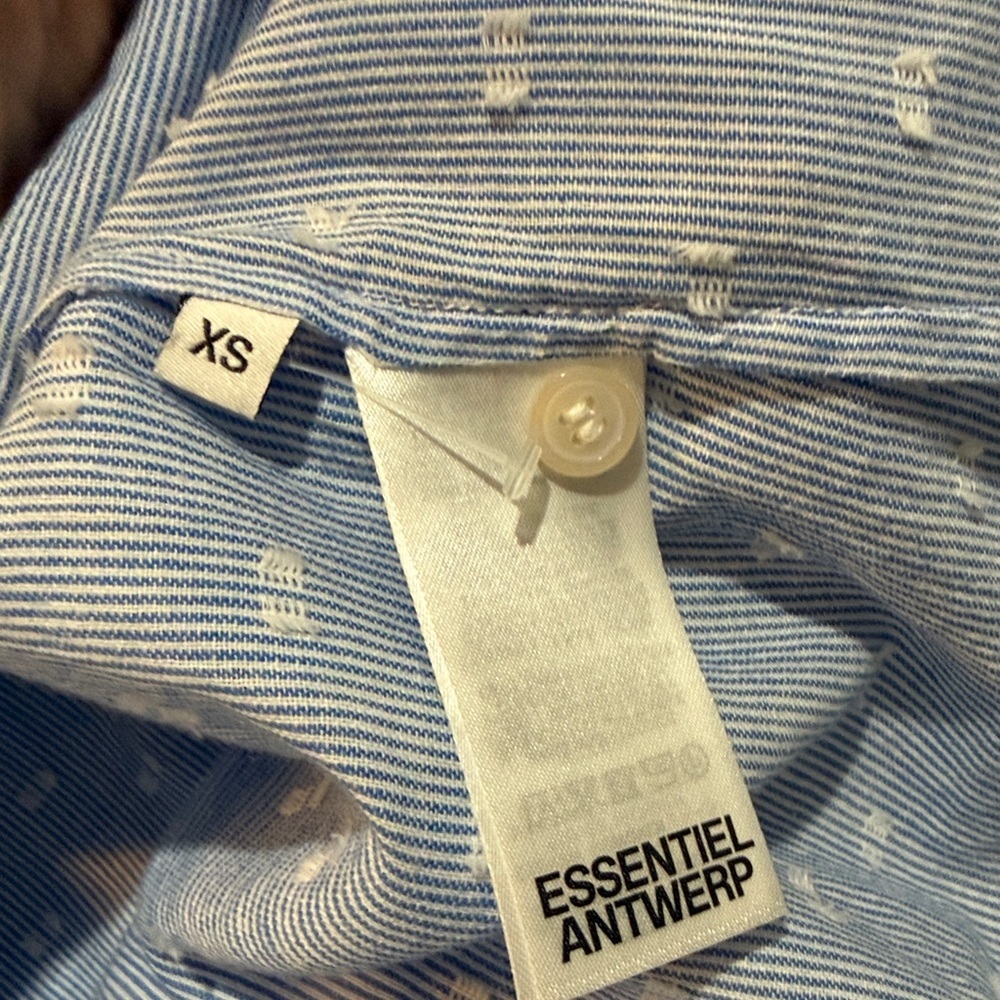 Essentiel Antwerp Harkle Blue Striped Shirt with Floral Embroidery Blouse XS - Picture 10 of 12